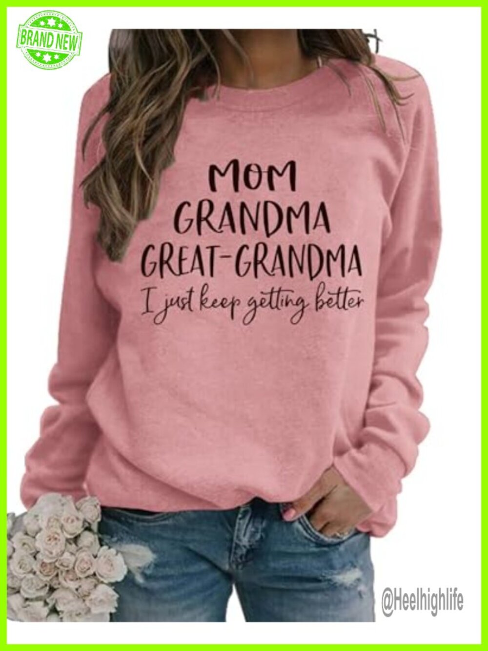 Women's Grandma Christmas Crewneck Pullover Sweatshirt Cotton Blend